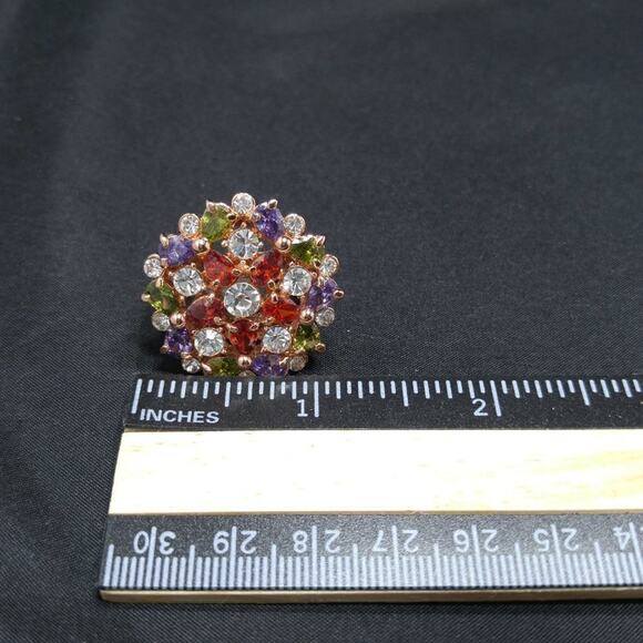 Rose Gold Tone Ring, Multicolored Rhinestones, CZs, Size 7 3/4 - Picture 8 of 8